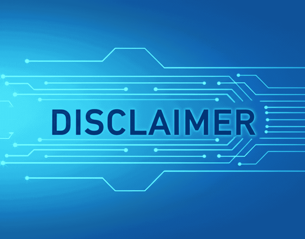 Legal disclaimer notice with a balance scale icon